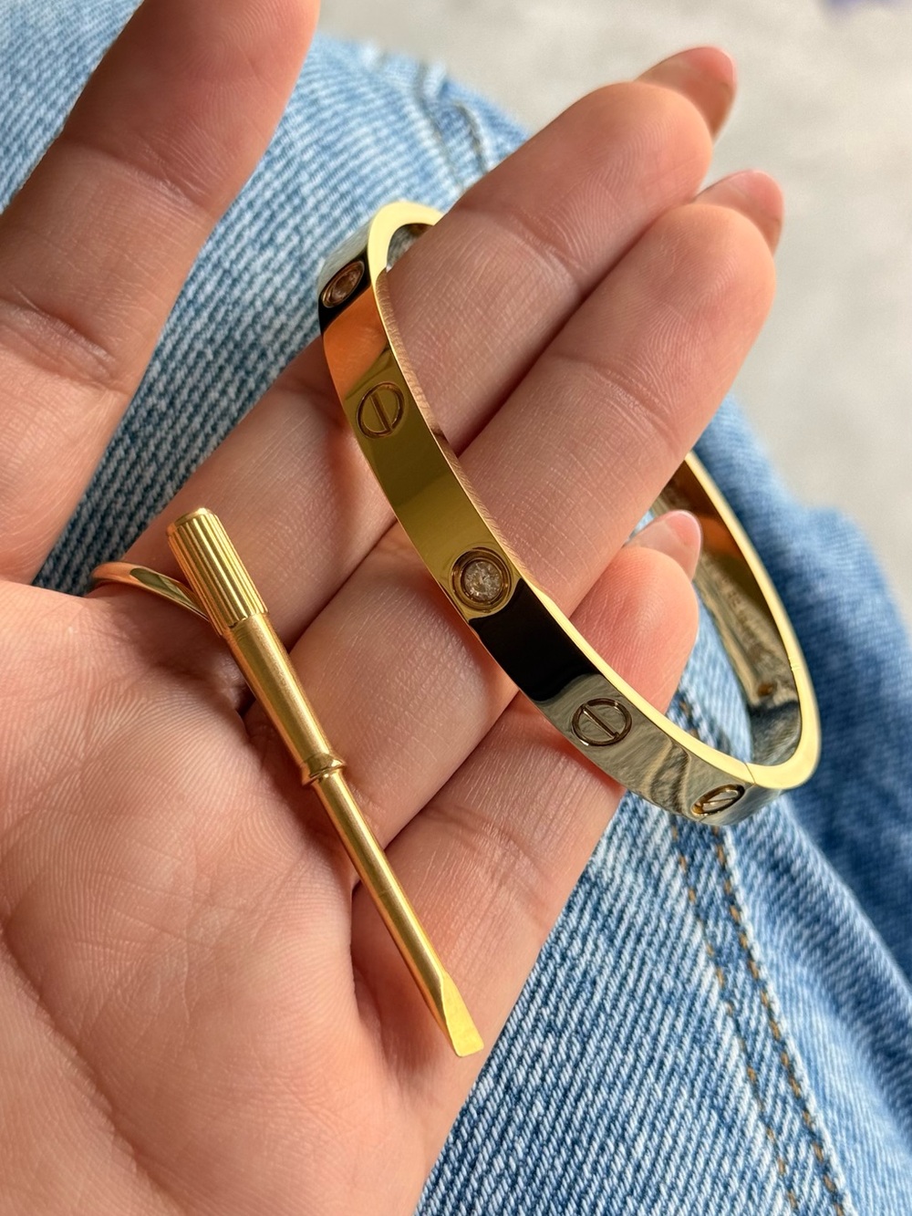 Gold Screw-Detail Bangle Bracelet with Matching Screwdriver